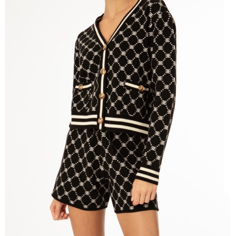 EllandEmm-EE Monogram Black Cardigan